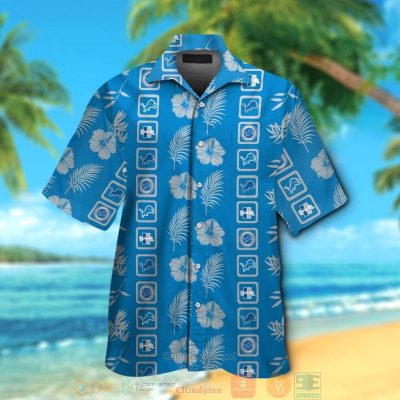 Detroit Lions Logo Tropical Plant Blue Hawaiian Shirt And Shorts - Hot Sale 2025
