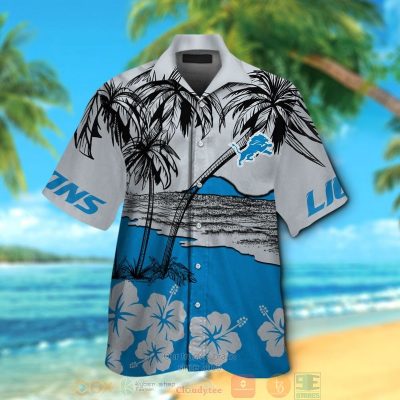 Detroit Lions Palm Tree Hibiscus Hawaiian Shirt And Shorts - Hot Sale 2025