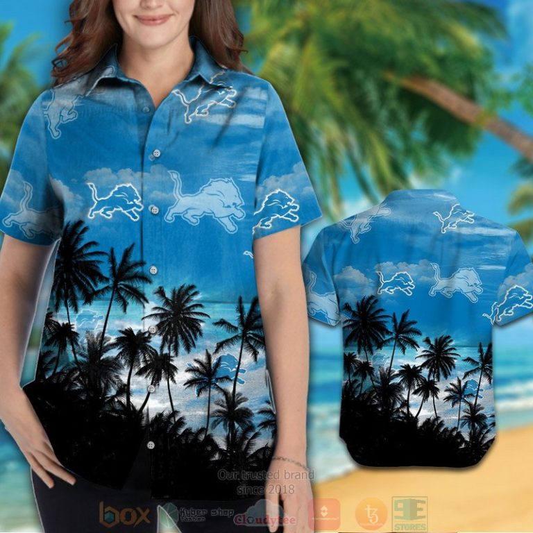 Detroit Lions Palm Tree Blue Black Hawaiian Shirt And Shorts - Hot Sale 2025 Detroit Lions Palm Tree Blue Black Hawaiian Shirt And Shorts - Hot Sale 2025