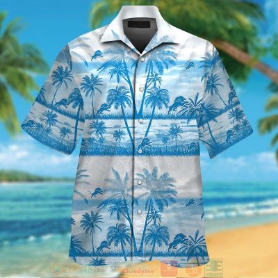 Detroit Lions Palm Tree Blue White Hawaiian Shirt And Shorts - Hot Sale 2025