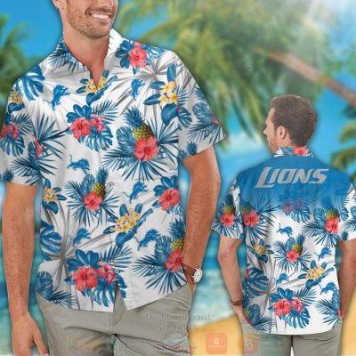 Detroit Lions Pineapple Hibiscus Hawaiian Shirt And Shorts - Hot Sale 2025