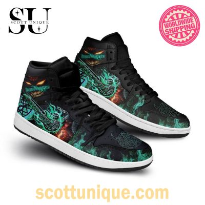 Disturbed Skull Fire Black Nike Air Jordan 1 High Top Sneakers -Soulcals.com