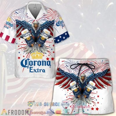 Corona Extra Beer Eagle Independence Day Hawaiian Shirt And Shorts - Hot Sale 2025