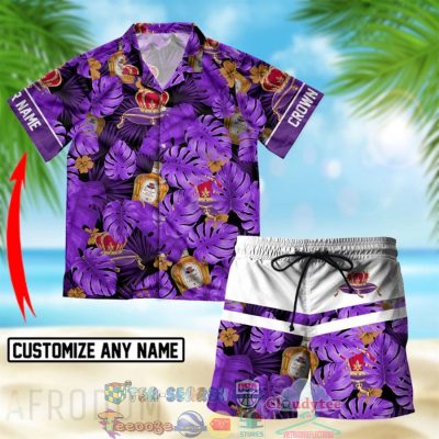 Personalized Name Crown Royal Tropical Leaves Hawaiian Shirt Beach Shorts - Hot Sale 2025