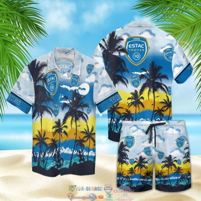 Ac Troyes Fc Palm Tree Hawaiian Shirt Beach Shorts - Hot Sale 2025