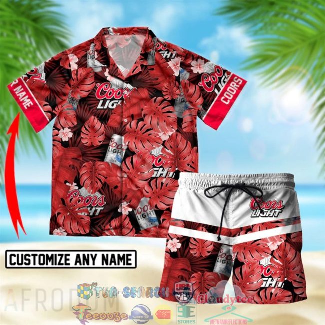 Personalized Name Coors Light Beer Tropical Leaves Hawaiian Shirt Beach Shorts - Hot Sale 2025