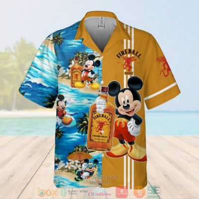 Fireball Cinnamon Whisky Mickey Mouse On The Beach 3D Hawaiian Shirt, Short - Hot Sale 2025