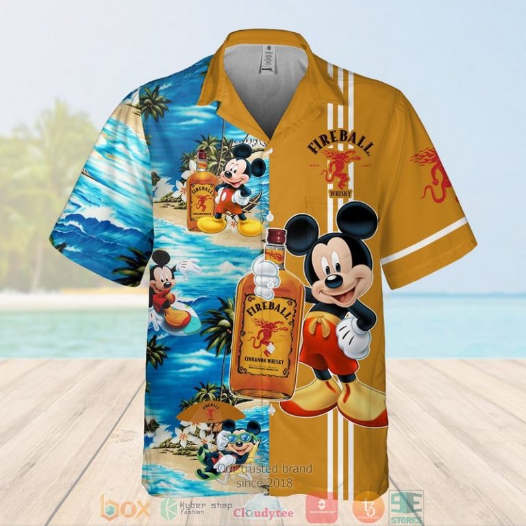 Fireball Cinnamon Whisky Mickey Mouse On The Beach 3D Hawaiian Shirt, Short - Hot Sale 2025