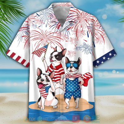 French Bulldog Firework Independence In Comping White Hawaiian Shirt, Shorts - Hot Sale 2025