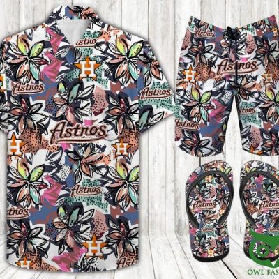 Houston Astros Drawed Flower Flip Flops Combo Hawaiian Shirt Shorts