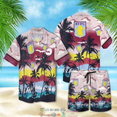 Aston Villa Palm Tree Hawaiian Shirt Beach Shorts - Hot Sale 2025
