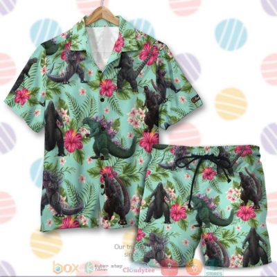 Godzilla Tropical Floral Pattern Summer Hawaiian Shirt, Shorts - Hot Sale 2025