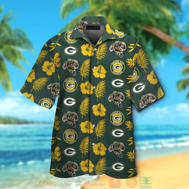Green Bay Packers Logo Hibiscus Yellow Green Hawaii Shirt, Shorts - Hot Sale 2025
