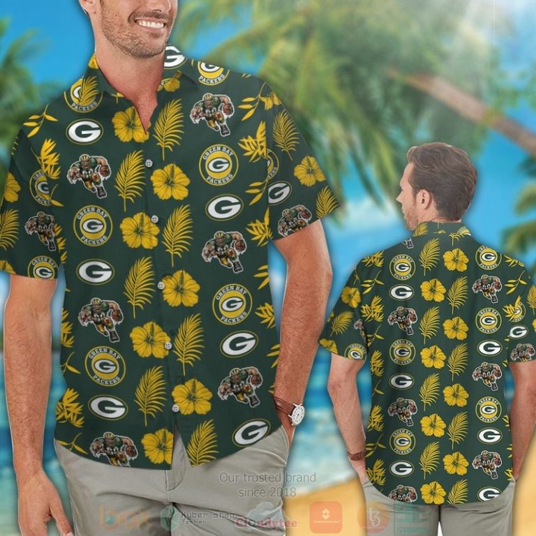 Green Bay Packers Logo Hibiscus Yellow Green Hawaii Shirt, Shorts - Hot Sale 2025