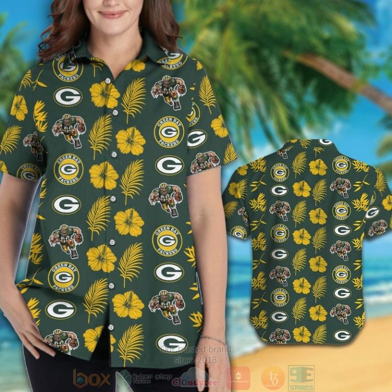 Green Bay Packers Logo Hibiscus Yellow Green Hawaii Shirt, Shorts - Hot Sale 2025