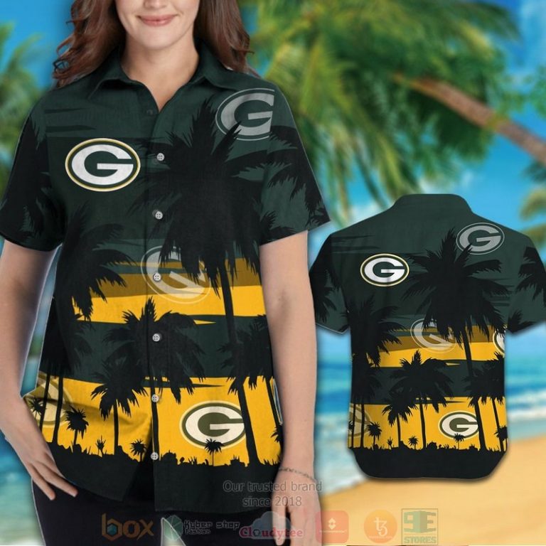 Green Bay Packers Palm Tree Dark Green Hawaiian Shirt And Shorts - Hot Sale 2025 Green Bay Packers Palm Tree Dark Green Hawaiian Shirt And Shorts - Hot Sale 2025