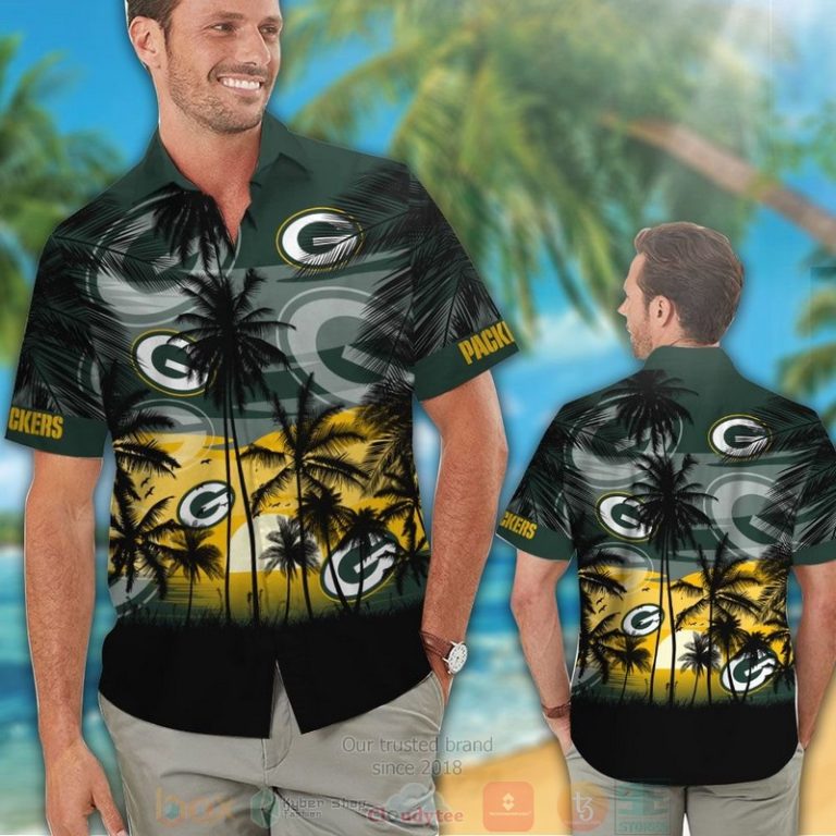 Green Bay Packers Palm Tree Green Black Hawaii Shirt, Shorts - Hot Sale 2025