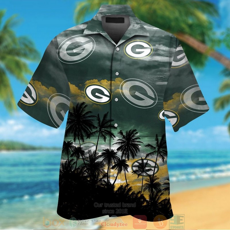 Green Bay Packers Palm Tree Green Black Hawaiian Shirt And Shorts - Hot Sale 2025
