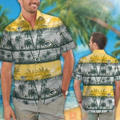 Green Bay Packers Palm Tree Yellow Grey Hawaiian Shirt And Shorts - Hot Sale 2025