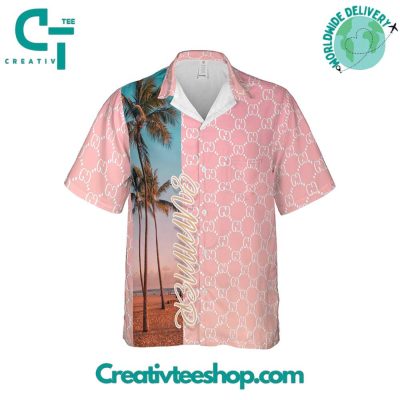 Gucci Pink "Sunset On The Beach" Summer 2024 Hawaiian Set - Teesmith