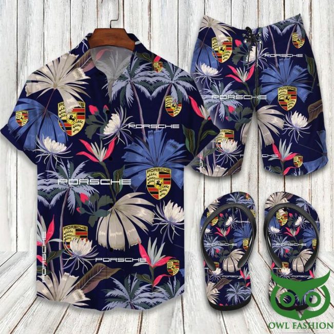 Porsche Dark Blue Hawaiian Outfit Combo Flip Flops