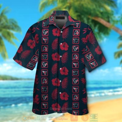 Houston Texans Logo Red Hibiscus Hawaiian Shirt And Shorts - Hot Sale 2025