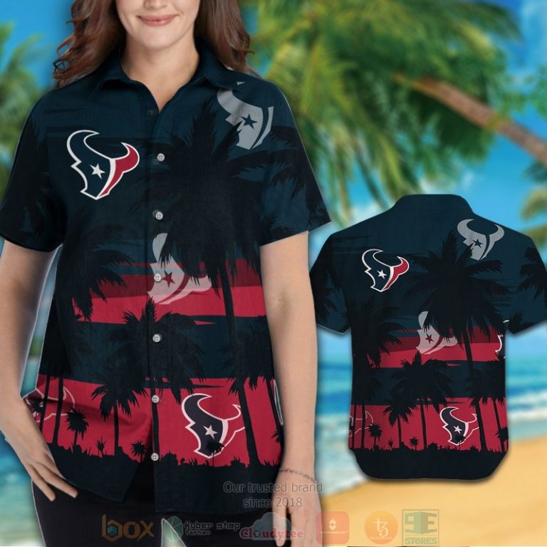 Houston Texans Palm Tree Dark Blue Red Hawaiian Shirt And Shorts - Hot Sale 2025