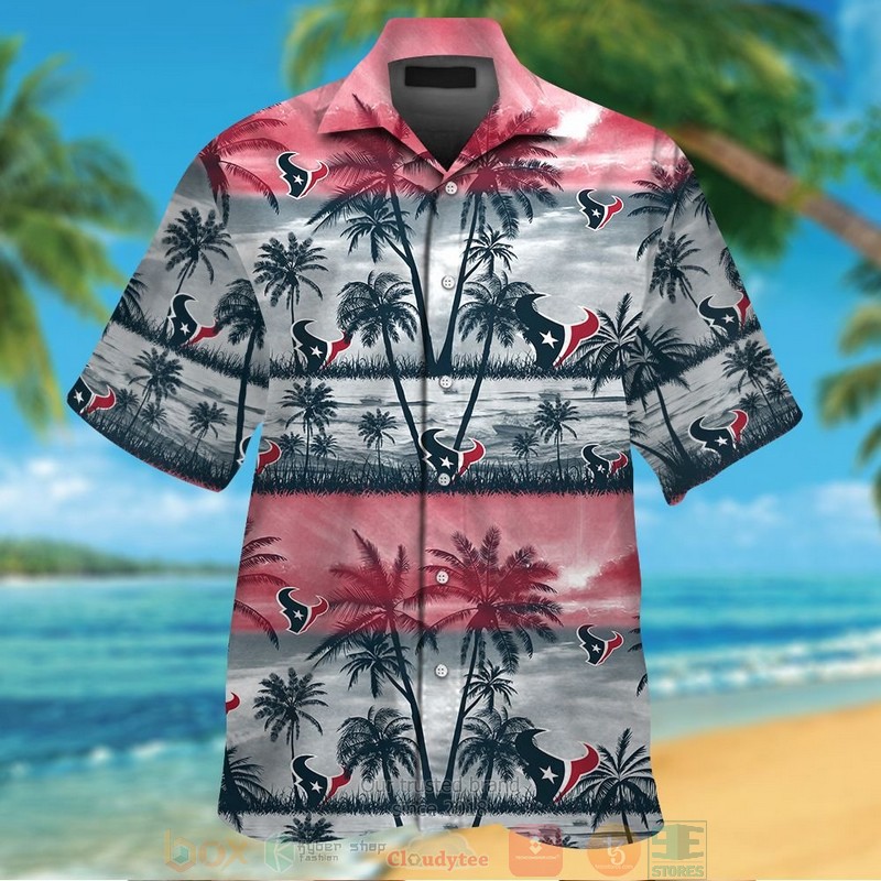 Houston Texans Palm Tree Red Grey Hawaiian Shirt And Shorts - Hot Sale 2025