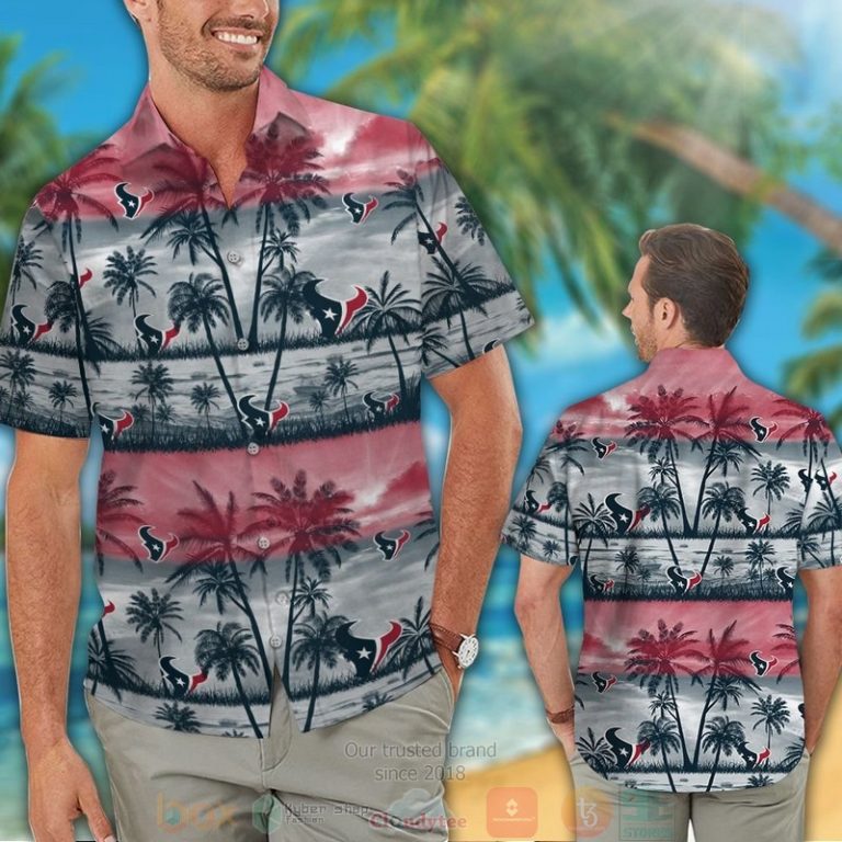 Houston Texans Palm Tree Red Grey Hawaiian Shirt And Shorts - Hot Sale 2025