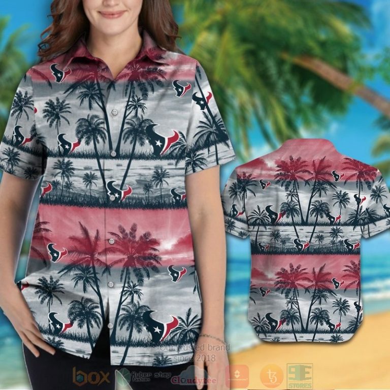 Houston Texans Palm Tree Red Grey Hawaiian Shirt And Shorts - Hot Sale 2025