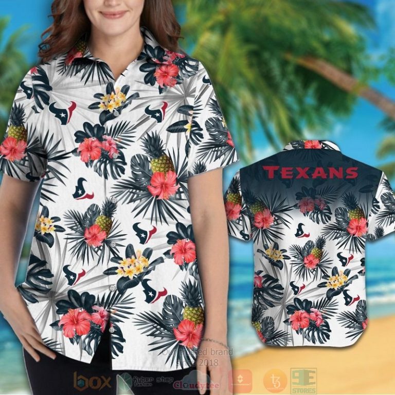Houston Texans Pineapple Hibiscus Hawaiian Shirt And Shorts - Hot Sale 2025