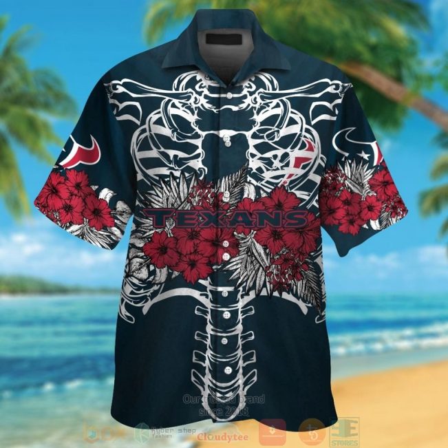 Houston Texans Red Hibiscus Dark Blue Hawaii Shirt, Shorts - Hot Sale 2025
