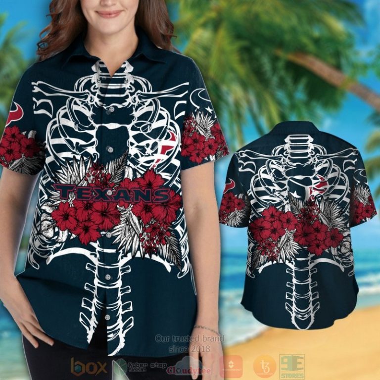 Houston Texans Red Hibiscus Dark Blue Hawaii Shirt, Shorts - Hot Sale 2025