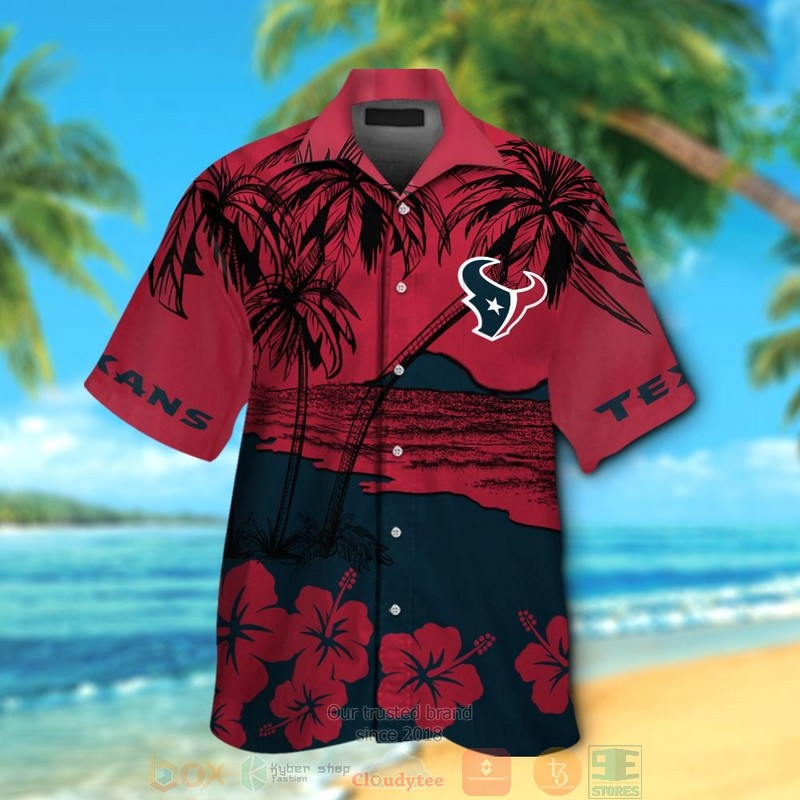 Houston Texans Red Deep Steel Blue Hawaiian Shirt And Shorts - Hot Sale 2025