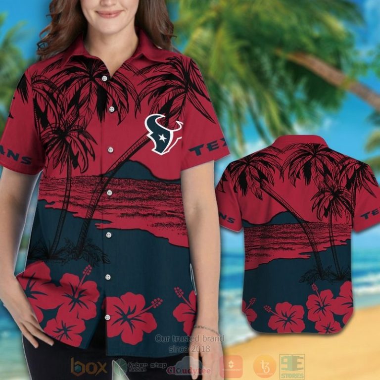 Houston Texans Red Deep Steel Blue Hawaiian Shirt And Shorts - Hot Sale 2025