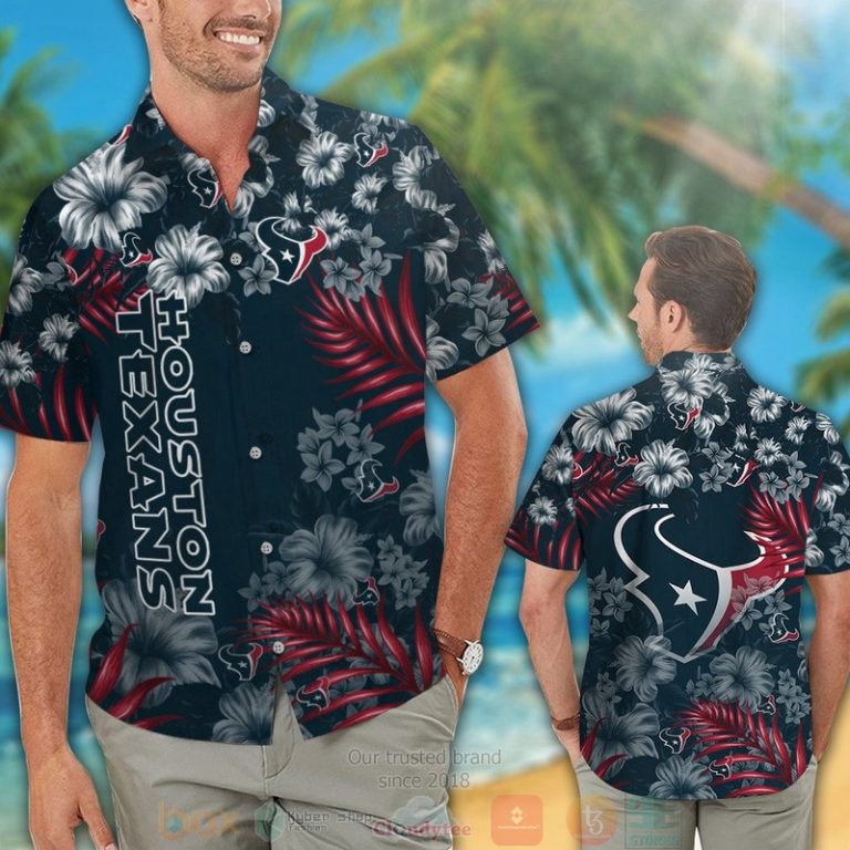 Houston Texans Tropical Plants Hibiscus Dark Green Hawaiian Shirt And Shorts - Hot Sale 2025