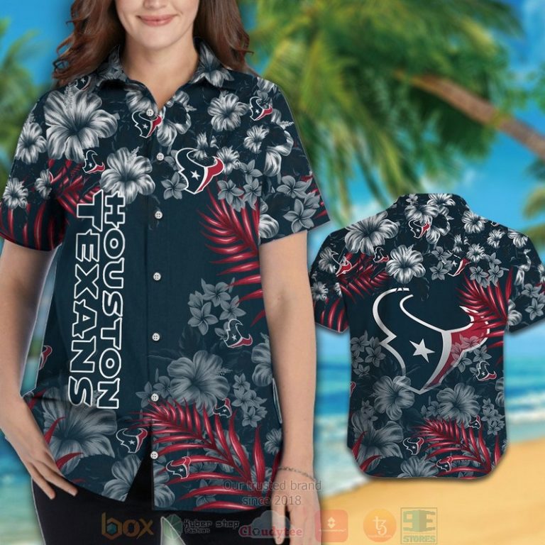 Houston Texans Tropical Plants Hibiscus Dark Green Hawaiian Shirt And Shorts - Hot Sale 2025