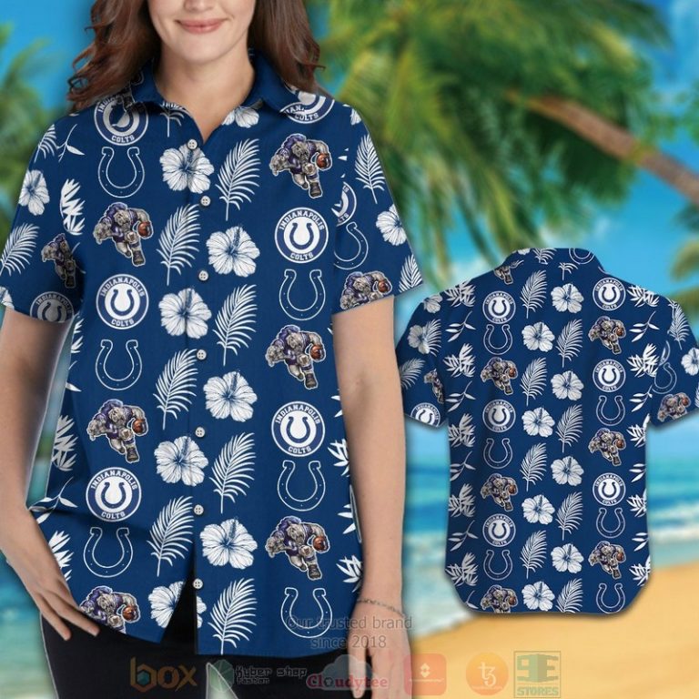 Indianapolis Colts Logo Hibiscus White Blue Hawaii Shirt, Shorts - Hot Sale 2025