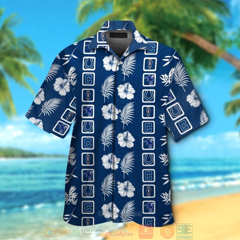 Indianapolis Colts Logo White Hibiscus Blue Hawaiian Shirt And Shorts - Hot Sale 2025