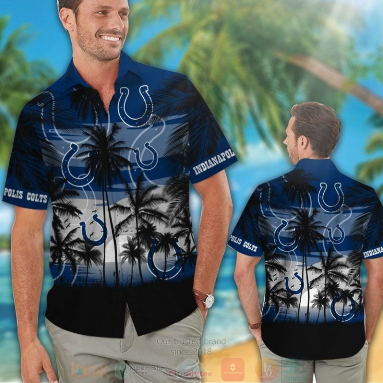 Indianapolis Colts Palm Tree Blue Black Hawaii Shirt, Shorts - Hot Sale 2025
