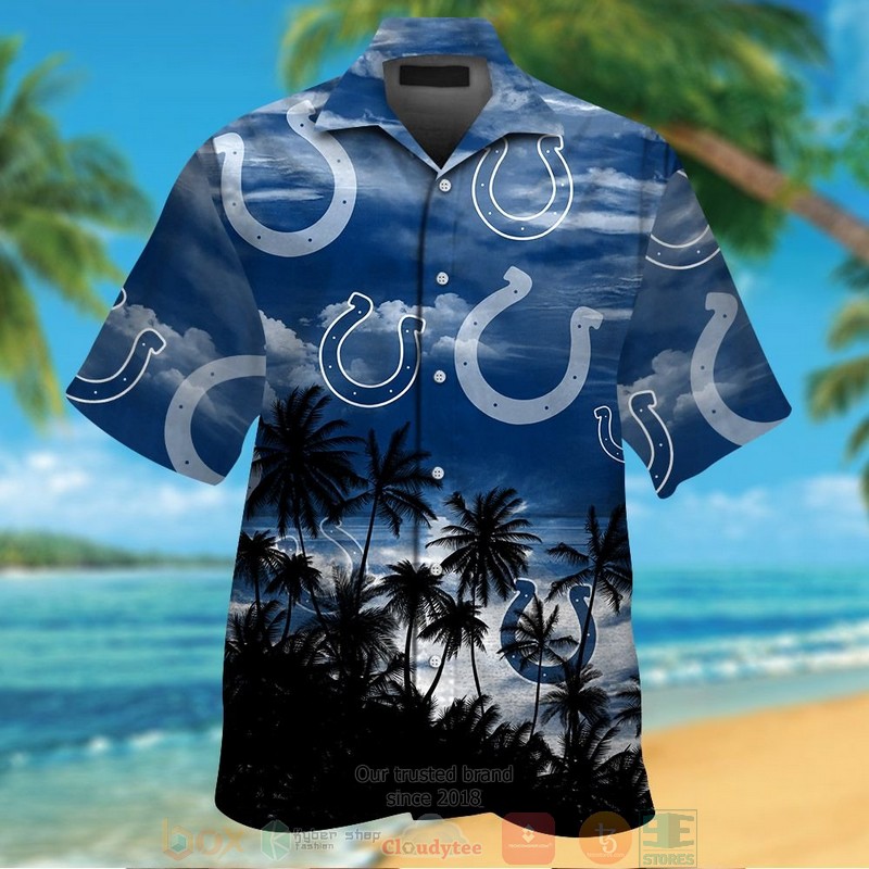 Indianapolis Colts Palm Tree Blue Black Hawaiian Shirt And Shorts - Hot Sale 2025