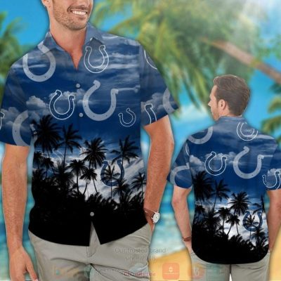 Indianapolis Colts Palm Tree Blue Black Hawaiian Shirt And Shorts - Hot Sale 2025