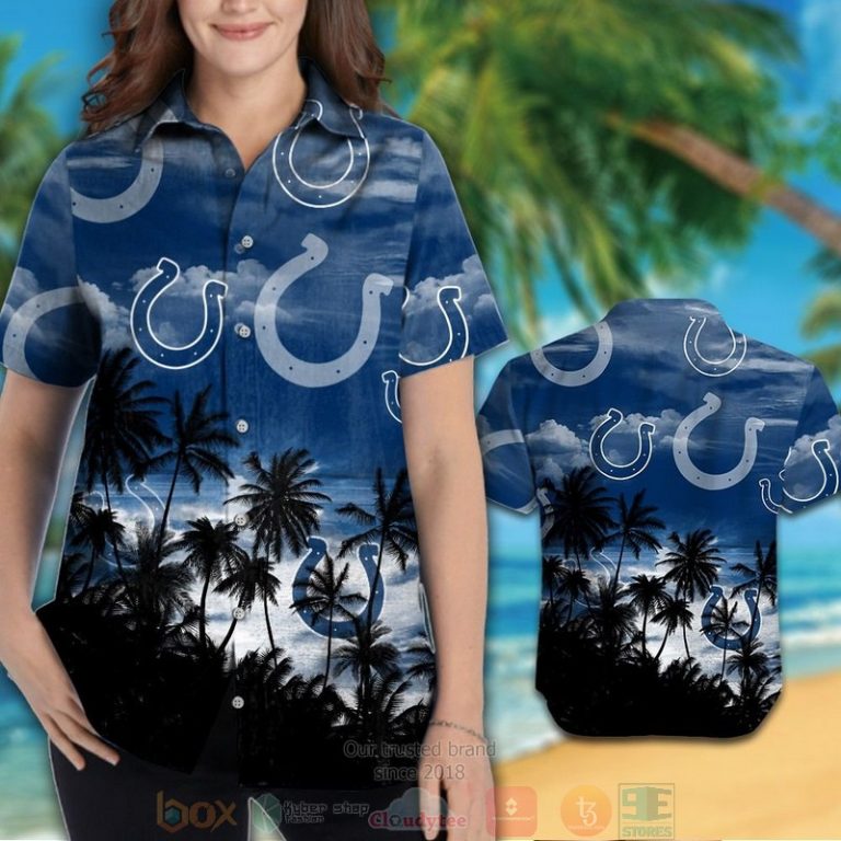 Indianapolis Colts Palm Tree Blue Black Hawaiian Shirt And Shorts - Hot Sale 2025