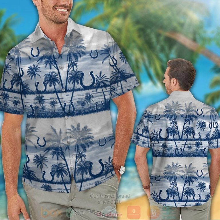 Indianapolis Colts Palm Tree White Blue Hawaiian Shirt And Shorts - Hot Sale 2025