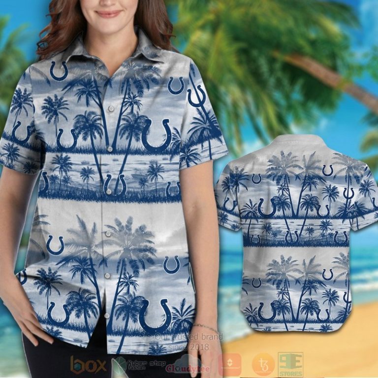 Indianapolis Colts Palm Tree White Blue Hawaiian Shirt And Shorts - Hot Sale 2025