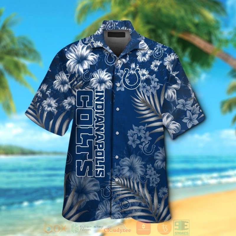 Indianapolis Colts Tropical Plants Hibiscus Blue Hawaiian Shirt And Shorts - Hot Sale 2025