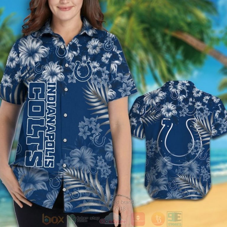 Indianapolis Colts Tropical Plants Hibiscus Blue Hawaiian Shirt And Shorts - Hot Sale 2025