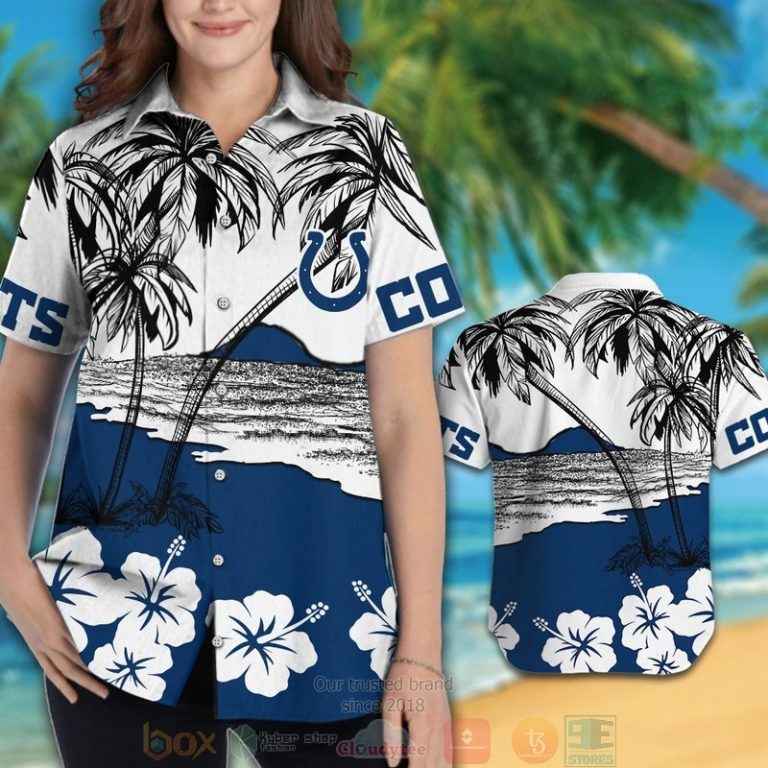 Indianapolis Colts White Hibiscus Blue Hawaiian Shirt And Shorts - Hot Sale 2025