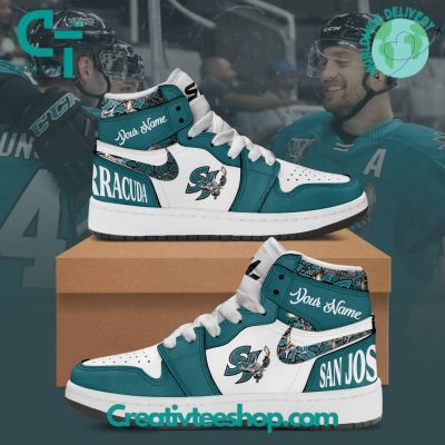 AHL San Jose Barracuda Air Jordan 1 Sneakers - soulcals.com
