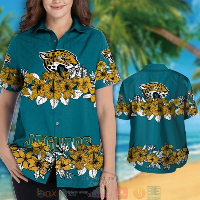 Jacksonville Jaguars Gold Tropical Plants Teal Hawaii Shirt, Shorts - Hot Sale 2025